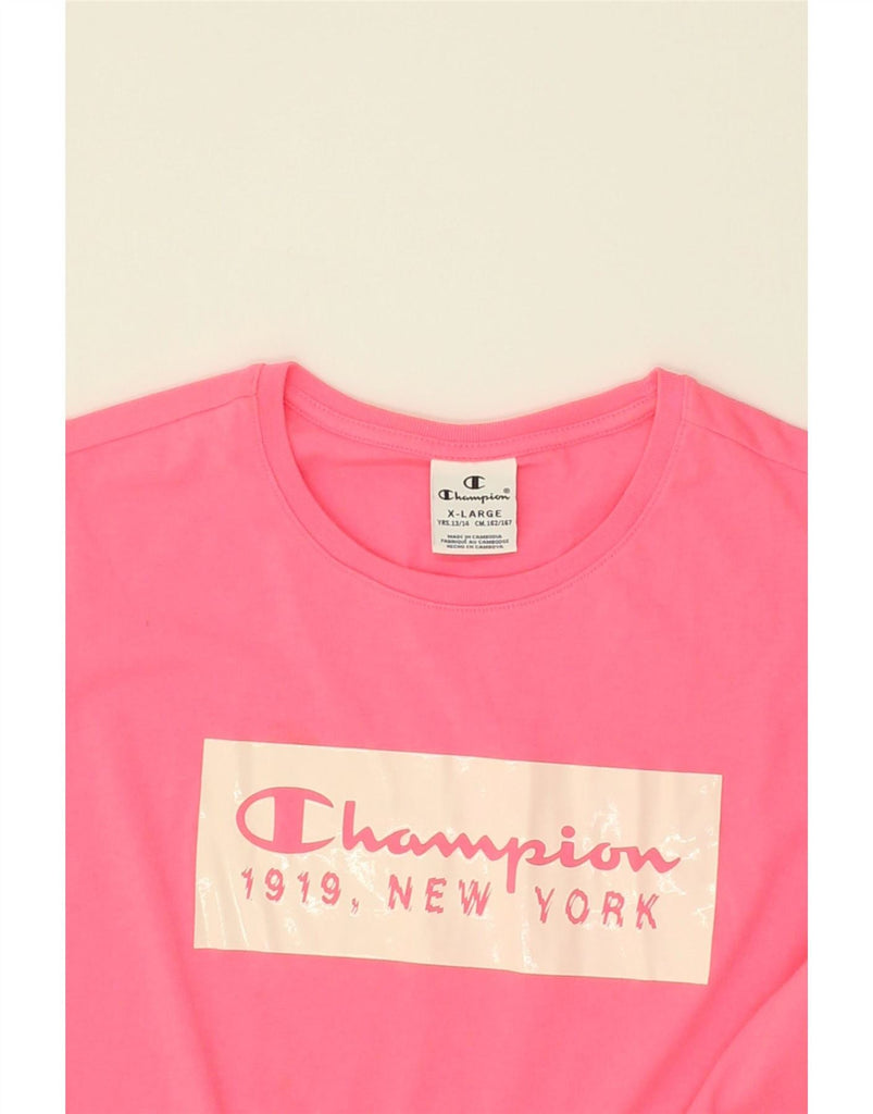 CHAMPION Girls Graphic T-Shirt Dress 13-14 Years XL Pink Vintage Champion and Second-Hand Champion from Messina Hembry 