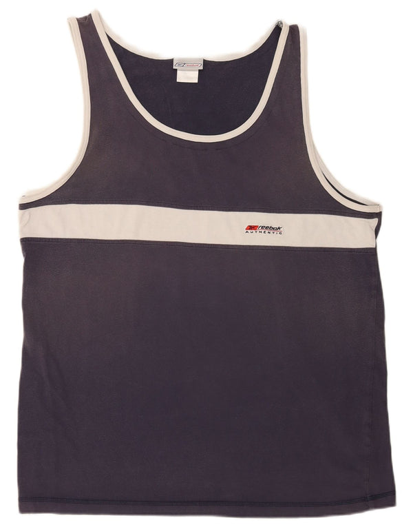 Reebok Mens Vest Top XL Navy Blue Colourblock Cotton