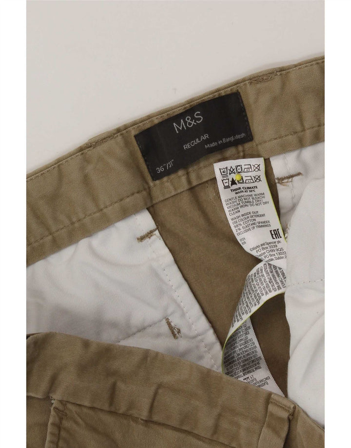Marks & Spencer Mens Regular Fit Chino Trousers W36 L31 Khaki Cotton