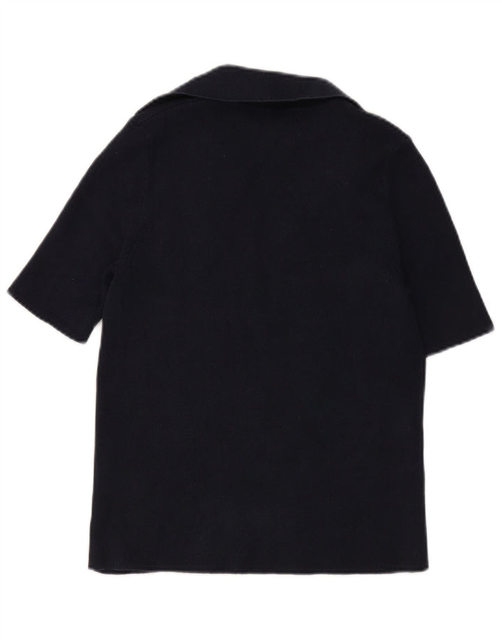 Marks & Spencer Womens Polo Shirt UK 12 Medium Navy Blue Cotton
