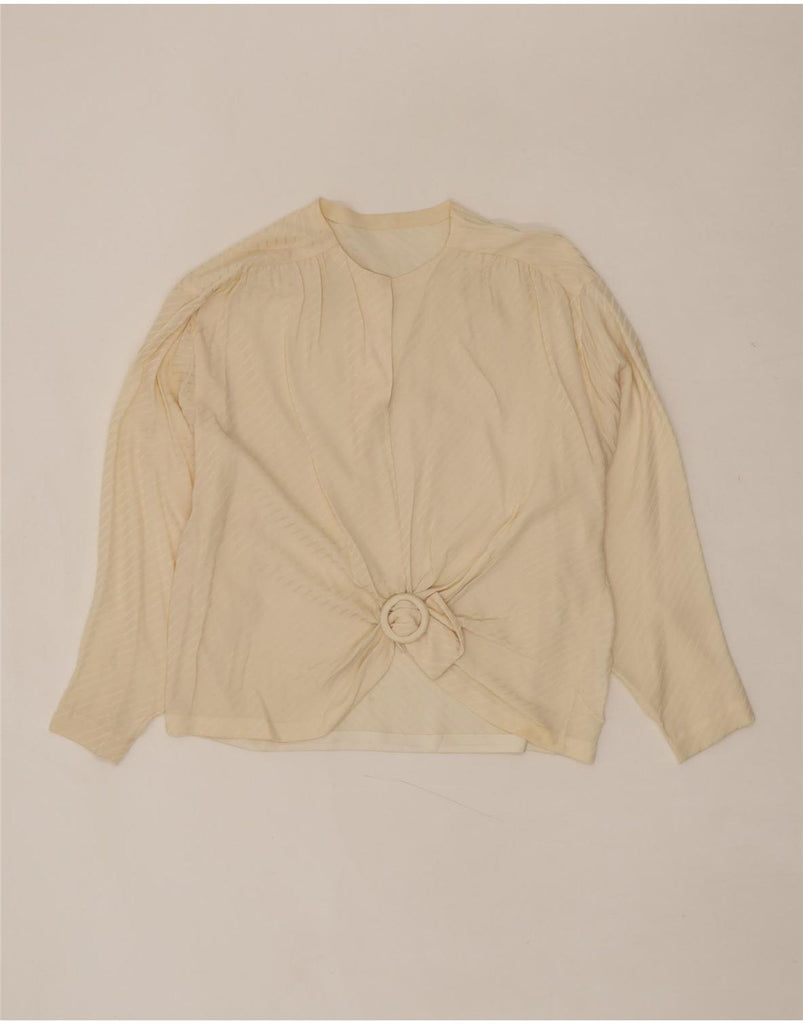VINTAGE Womens Long Sleeve Shirt Blouse UK 14 Medium Off White Striped Vintage Vintage and Second-Hand Vintage from Messina Hembry 