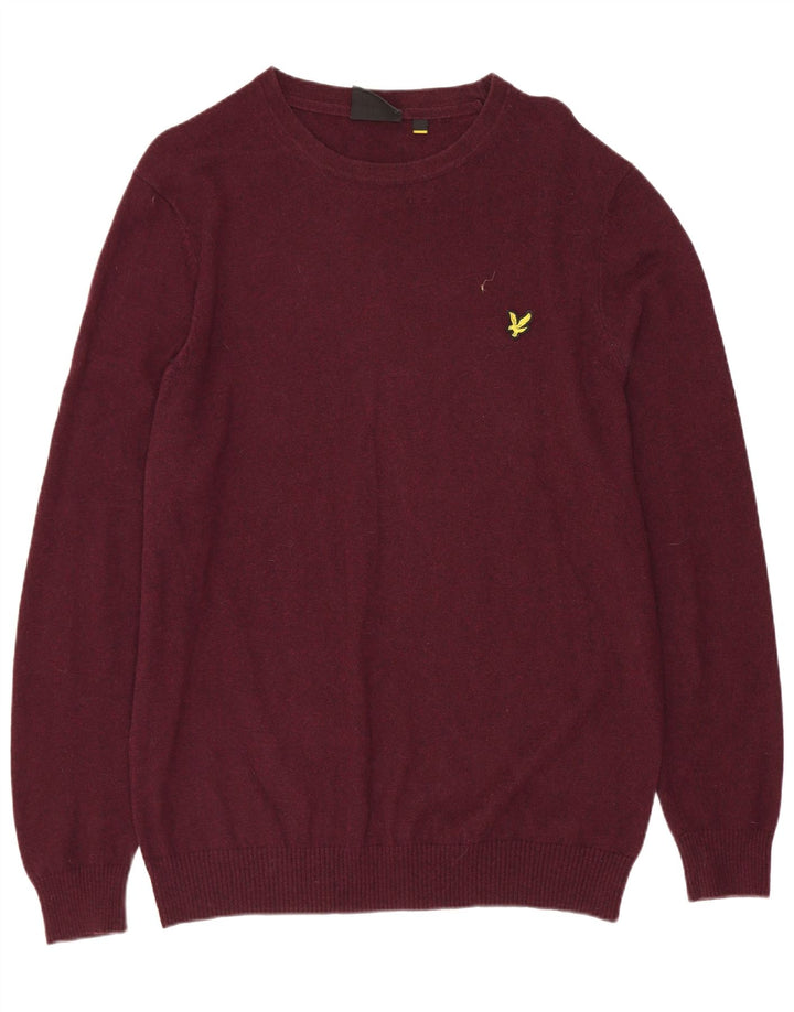 LYLE & SCOTT Mens Crew Neck Jumper Sweater Large Maroon Cotton
