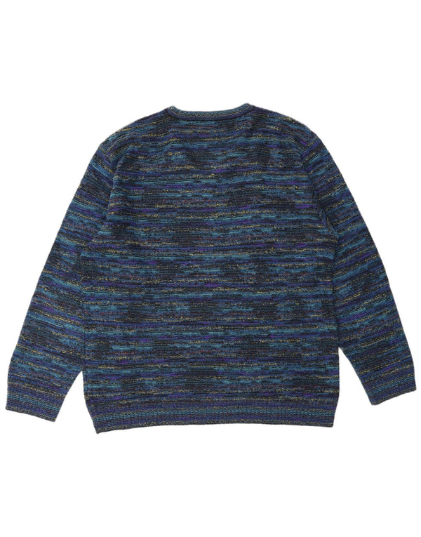 GIANNI SGARBI Mens V-Neck Jumper Sweater IT 52 Large Blue Flecked Wool