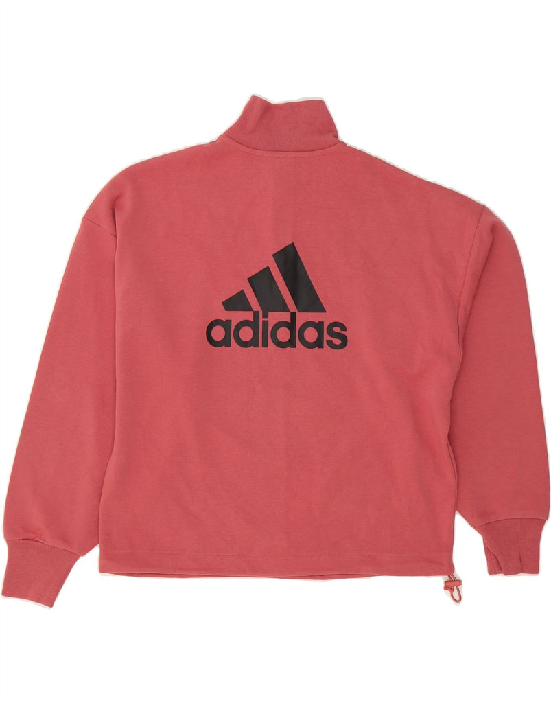ADIDAS Womens Oversized Graphic Sweatshirt Jumper UK 8/10 Small Maroon Vintage Adidas and Second-Hand Adidas from Messina Hembry 