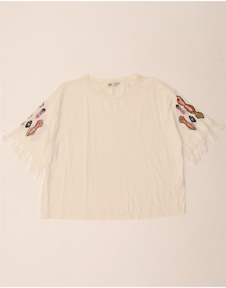 Zara Womens T-Shirt Top UK 16 Large White Cotton