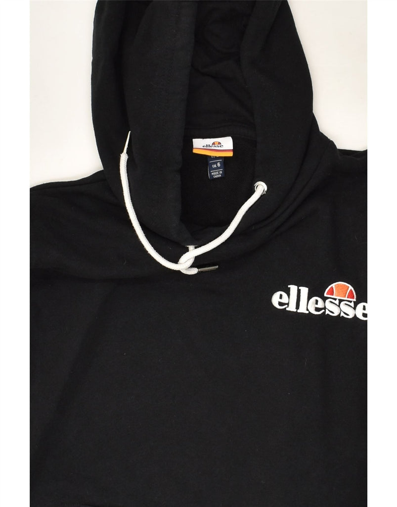 ELLESSE Womens Hoodie Jumper UK 6 XS Black Cotton | Vintage Ellesse | Thrift | Second-Hand Ellesse | Used Clothing | Messina Hembry 