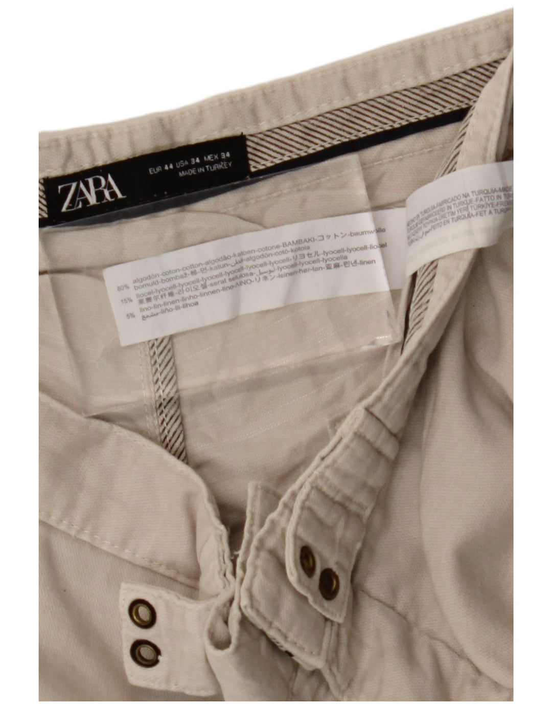 Zara Mens Chino Shorts EU 44 Large W34  Beige Cotton