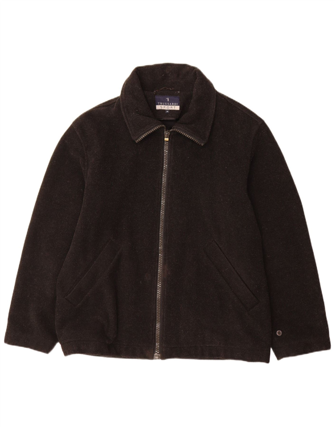 Trussardi Mens Loose Fit Windbreaker Coat IT 46 Small Black Wool
