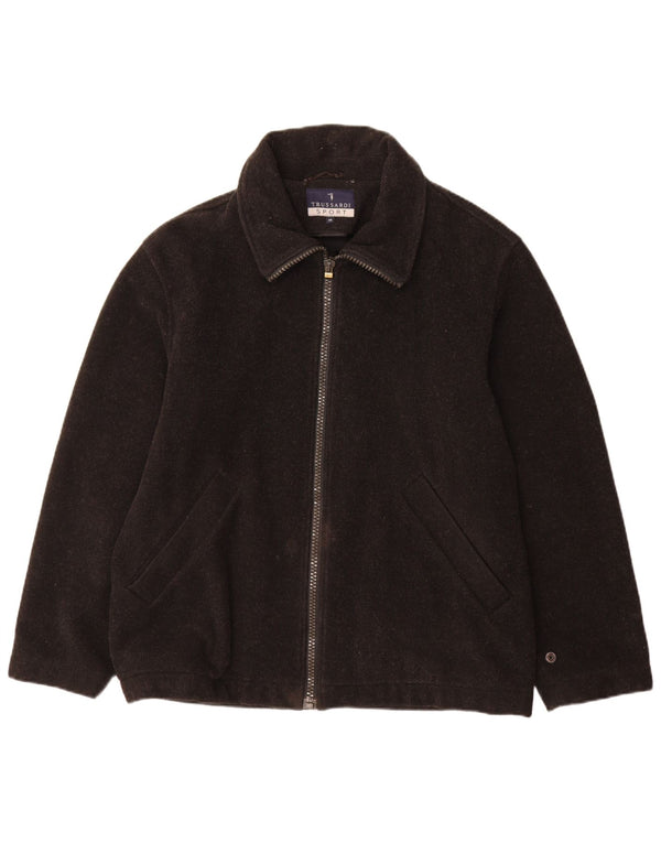 Trussardi Mens Loose Fit Windbreaker Coat IT 46 Small Black Wool