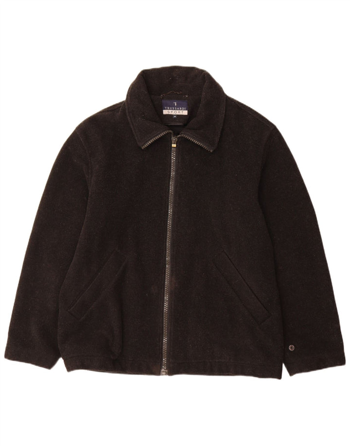Trussardi Mens Loose Fit Windbreaker Coat IT 46 Small Black Wool