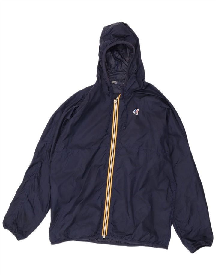 K-Way Mens Hooded Rain Jacket UK 42 XL Navy Blue Polyamide