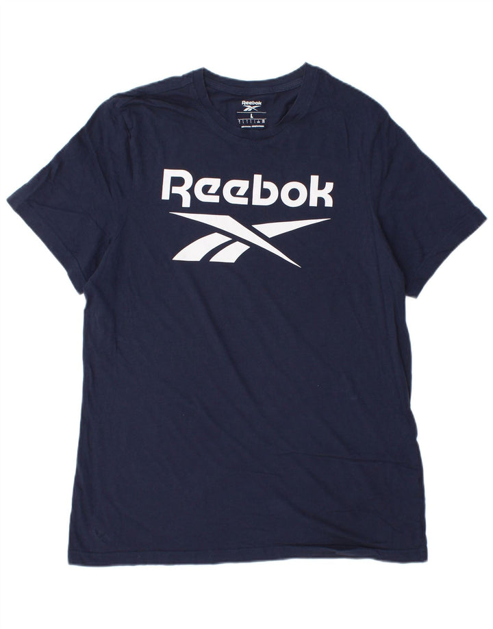 Reebok Mens Graphic T-Shirt Top Large Navy Blue Cotton