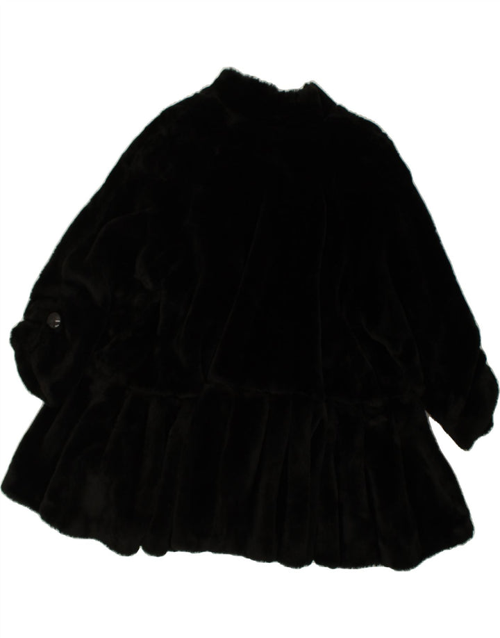 VINTAGE Womens Faux Fur Overcoat UK 10 Small Black