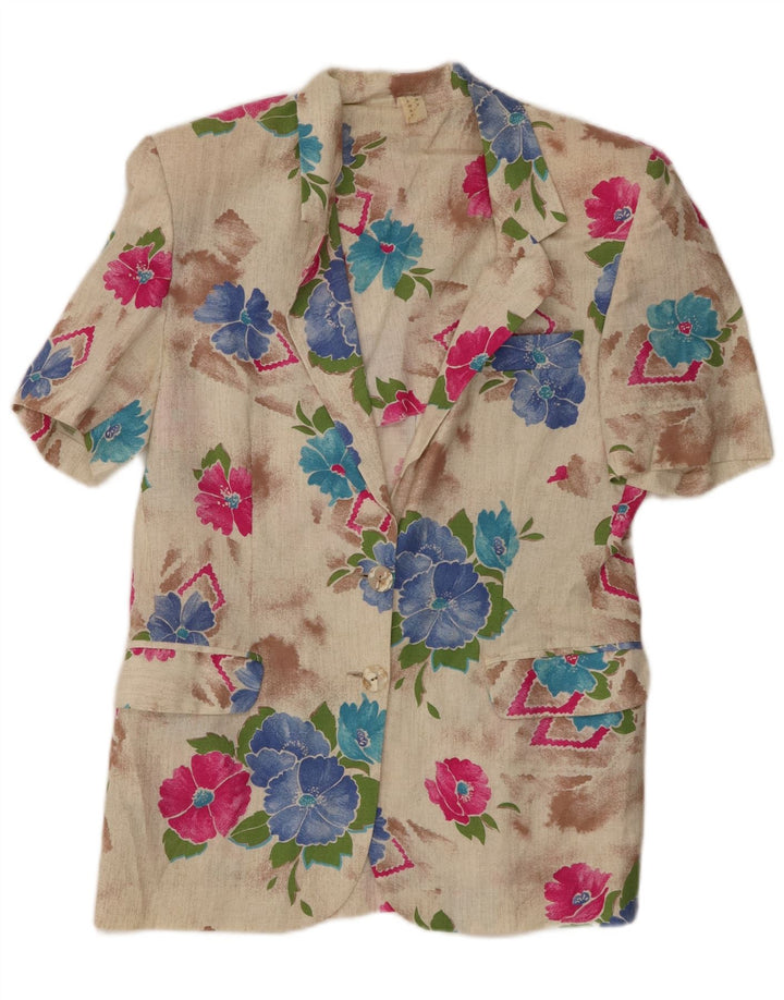 Vintage Womens Short Sleeve Cardigan Top IT 44 Medium Beige Floral