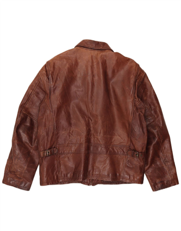 Vintage Mens Leather Jacket IT 52 XL Brown Leather