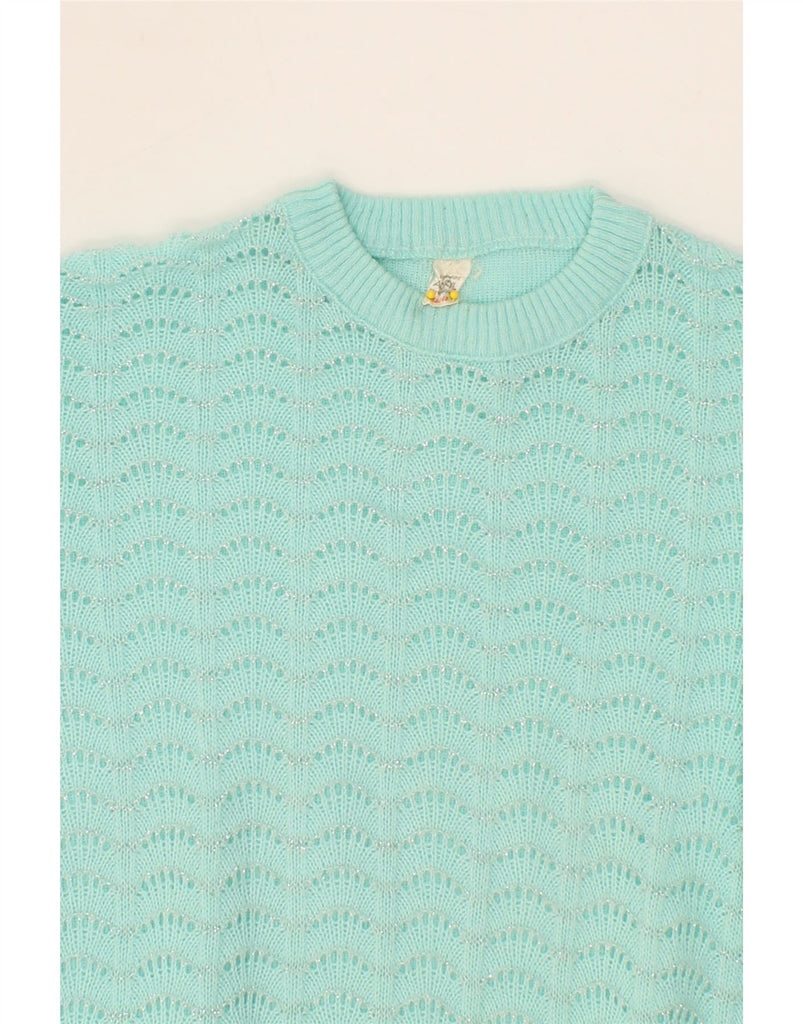 VINTAGE Womens 3/4 Sleeve Crew Neck Jumper Sweater EU 46 XL Turquoise Vintage Vintage and Second-Hand Vintage from Messina Hembry 