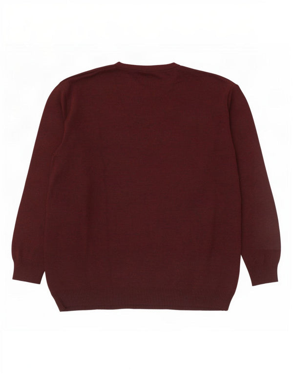 Bernardini Mens V-Neck Jumper Sweater IT 56 XL Burgundy Argyle/Diamond Wool
