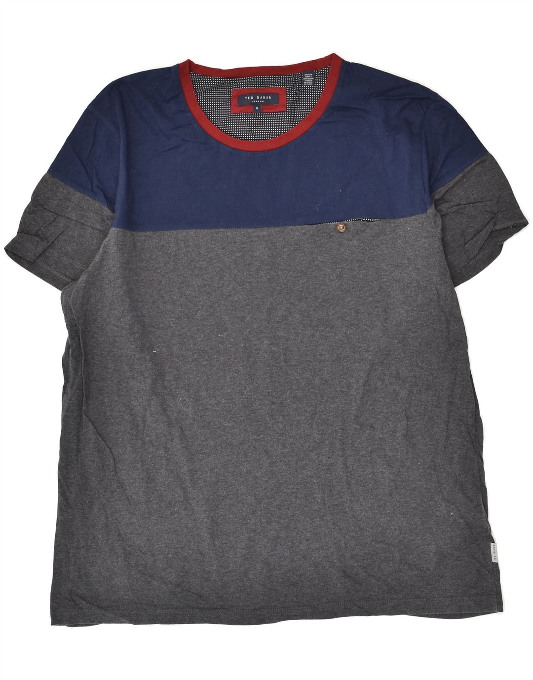 TED BAKER Mens London T-Shirt Top Size 6 2XL Grey Colourblock Cotton | Vintage Ted Baker | Thrift | Second-Hand Ted Baker | Used Clothing | Messina Hembry 