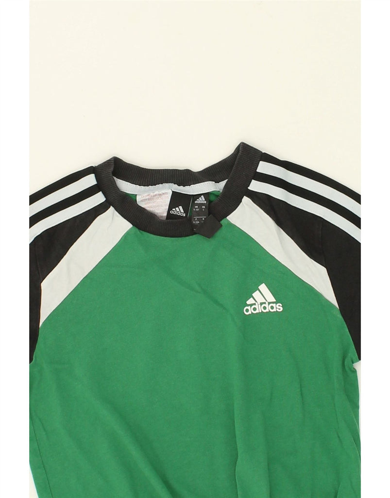 ADIDAS Boys Graphic T-Shirt Top 9-10 Years Green Colourblock Cotton | Vintage Adidas | Thrift | Second-Hand Adidas | Used Clothing | Messina Hembry 