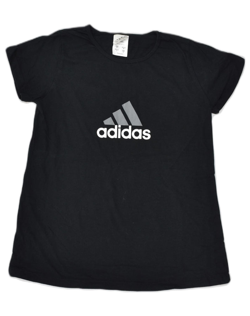 ADIDAS Womens Graphic T-Shirt Top UK 12 Medium Black Cotton | Vintage Adidas | Thrift | Second-Hand Adidas | Used Clothing | Messina Hembry 