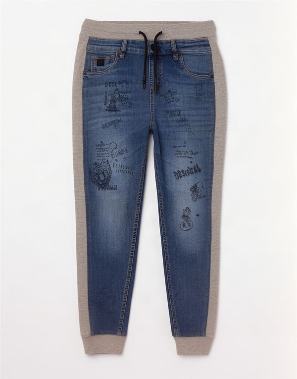 Desigual Womens Graphic Joggers Casual Trousers W28 L27 Blue Colourblock