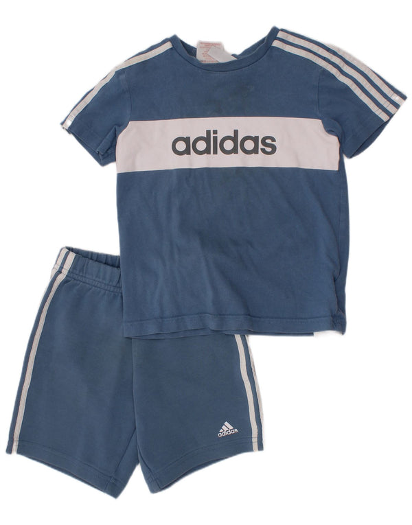 ADIDAS Boys Graphic 2 Piece Set 3-4 Years  Blue Colourblock Cotton