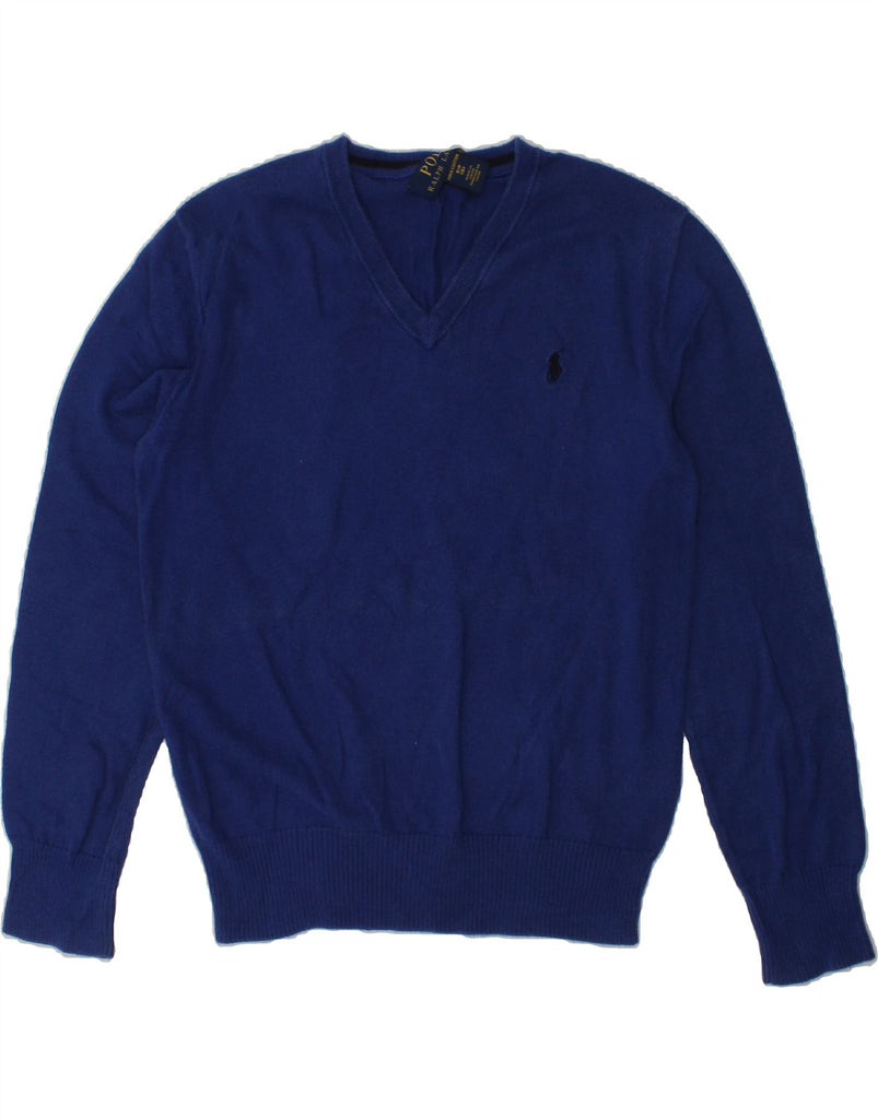 POLO RALPH LAUREN Boys V-Neck Jumper Sweater 7-8 Years Small  Blue Cotton | Vintage Polo Ralph Lauren | Thrift | Second-Hand Polo Ralph Lauren | Used Clothing | Messina Hembry 