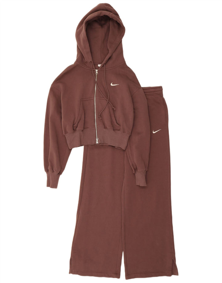 Nike Womens Hooded Full Tracksuit UK 14 Medium  Brown Cotton