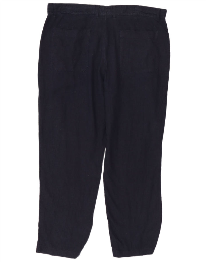 MARKS & SPENCER Mens Regular Fit Chino Trousers W38 L29 Navy Blue Linen