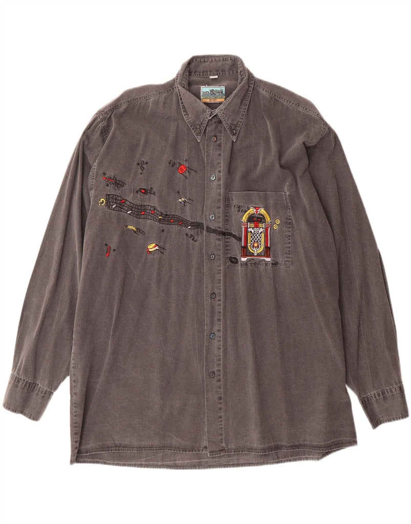 VINTAGE Mens Graphic Shirt Size 41/42 Large Grey Vintage Vintage and Second-Hand Vintage from Messina Hembry 