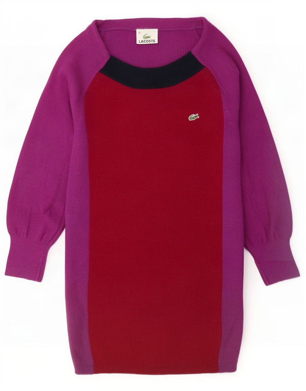 Lacoste Womens Boat Neck Jumper Sweater Size 40 Medium Purple Colourblock