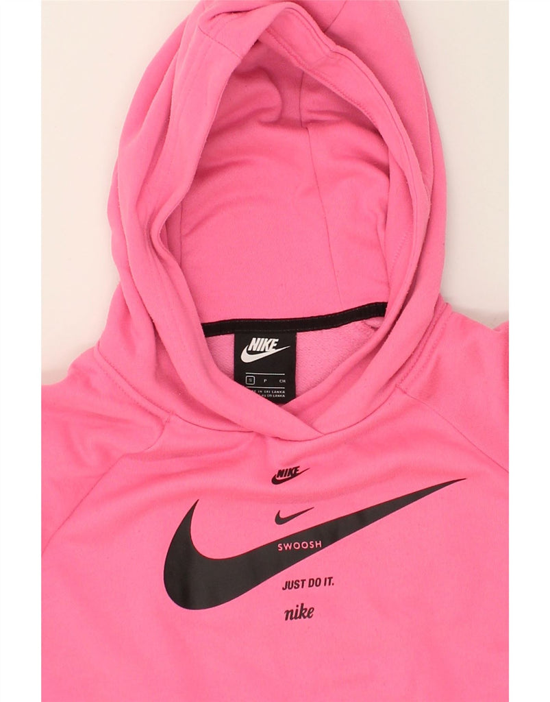 NIKE Womens Crop Hoodie Jumper UK 10 Small Pink Cotton | Vintage Nike | Thrift | Second-Hand Nike | Used Clothing | Messina Hembry 