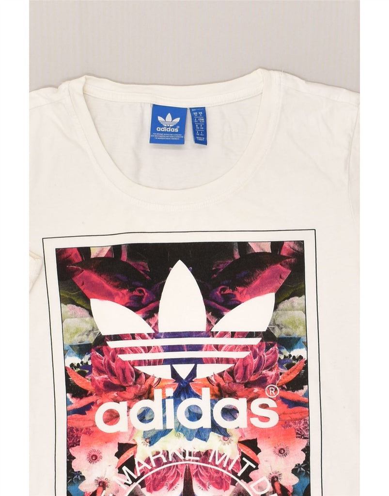 ADIDAS Womens Graphic T-Shirt Top UK 10 Small  White Cotton | Vintage Adidas | Thrift | Second-Hand Adidas | Used Clothing | Messina Hembry 