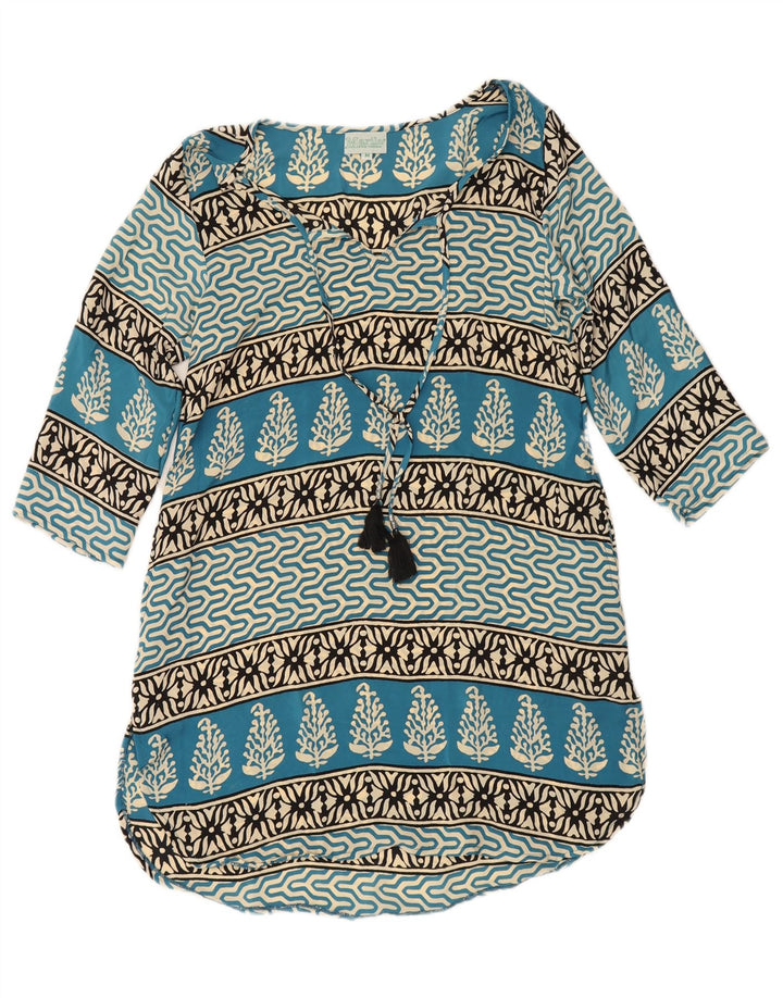 MARILA Womens 3/4 Sleeve Tunic Dress UK 12 Medium Blue Floral Polyester