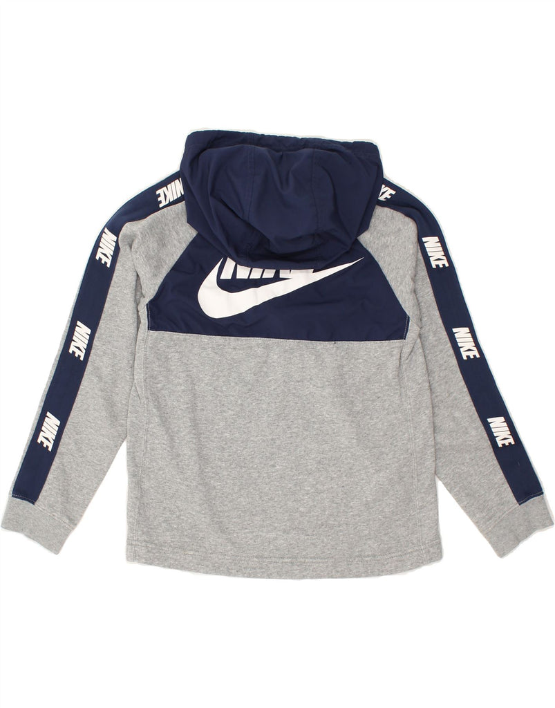 NIKE Boys Graphic Hoodie Jumper 10-11 Years Medium Grey Colourblock Cotton | Vintage Nike | Thrift | Second-Hand Nike | Used Clothing | Messina Hembry 