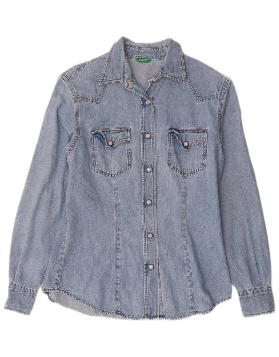 Benetton Womens Denim Shirt UK 10 Small Blue Cotton