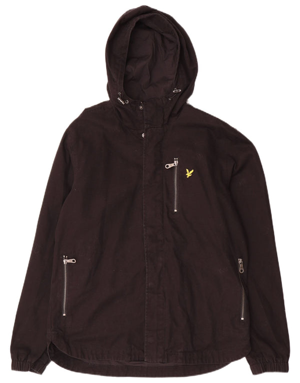 Lyle & Scott Mens Hooded Bomber Jacket UK 38 Medium Black Cotton