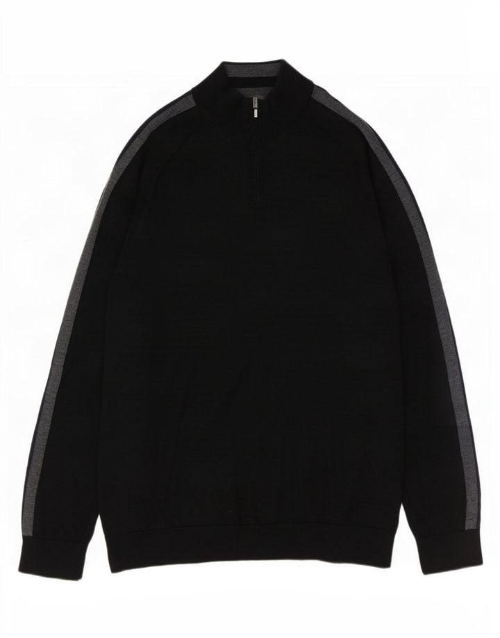 Marks & Spencer Mens Zip Neck Jumper Sweater XL Black Colourblock