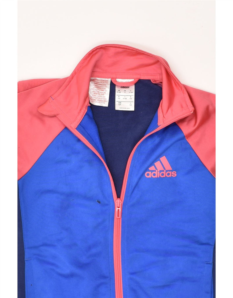 ADIDAS Girls Tracksuit Top Jacket 9-10 Years Blue Colourblock Polyester | Vintage Adidas | Thrift | Second-Hand Adidas | Used Clothing | Messina Hembry 