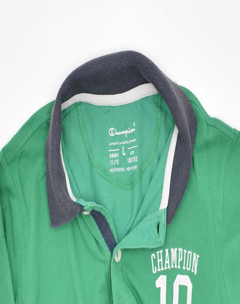 CHAMPION Boys Polo Shirt 11-12 Years Large Green Cotton | Vintage | Thrift | Second-Hand | Used Clothing | Messina Hembry 