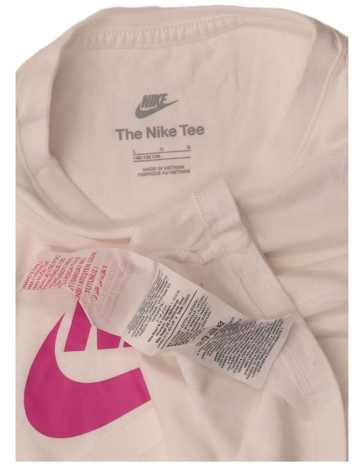 Nike Girls Graphic T-Shirt Top 12-13 Years Large White Cotton