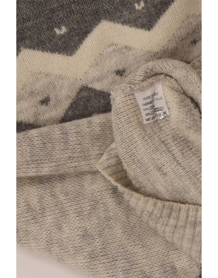 Vintage Mens Crew Neck Jumper Sweater EU 50 Medium Grey Colourblock Classic