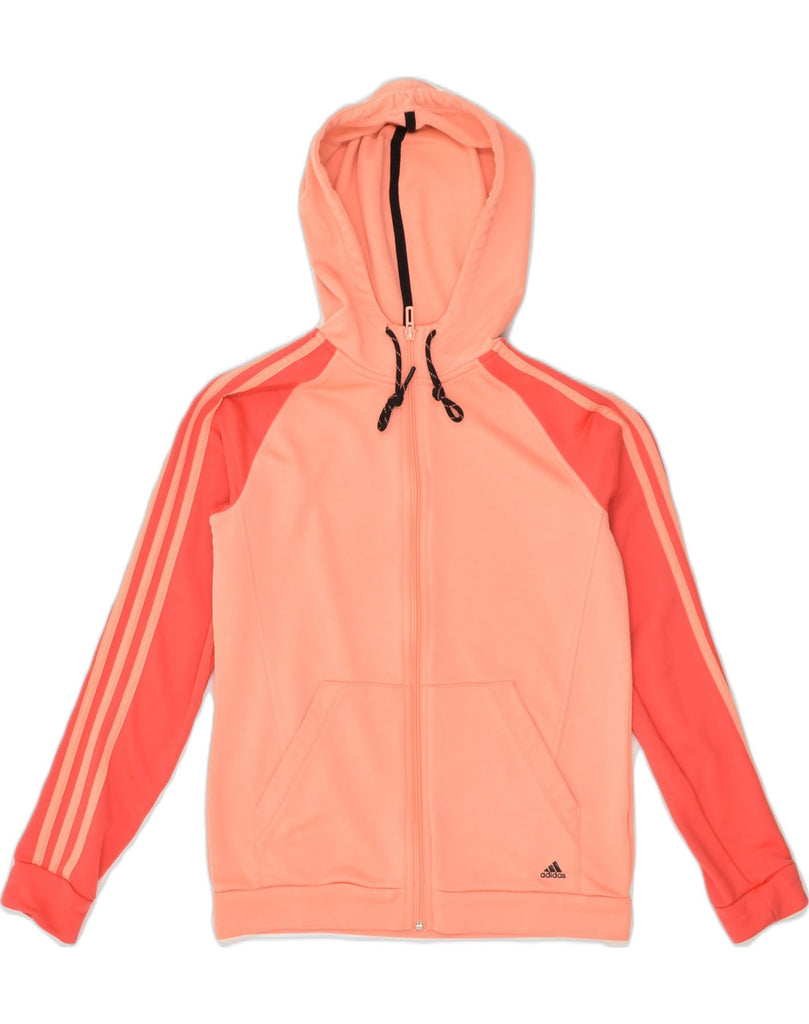 ADIDAS Womens Zip Hoodie Sweater UK 14 Medium Orange Colourblock Polyester | Vintage Adidas | Thrift | Second-Hand Adidas | Used Clothing | Messina Hembry 