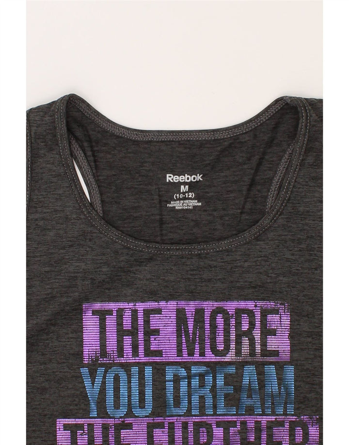 REEBOK Girls Graphic Vest Top 10-11 Years Medium Black Polyester Vintage Reebok and Second-Hand Reebok from Messina Hembry 