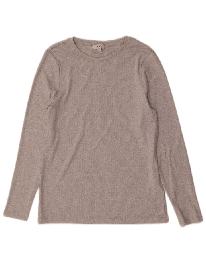 Marks & Spencer Womens Top Long Sleeve UK 14 Medium Grey Cotton