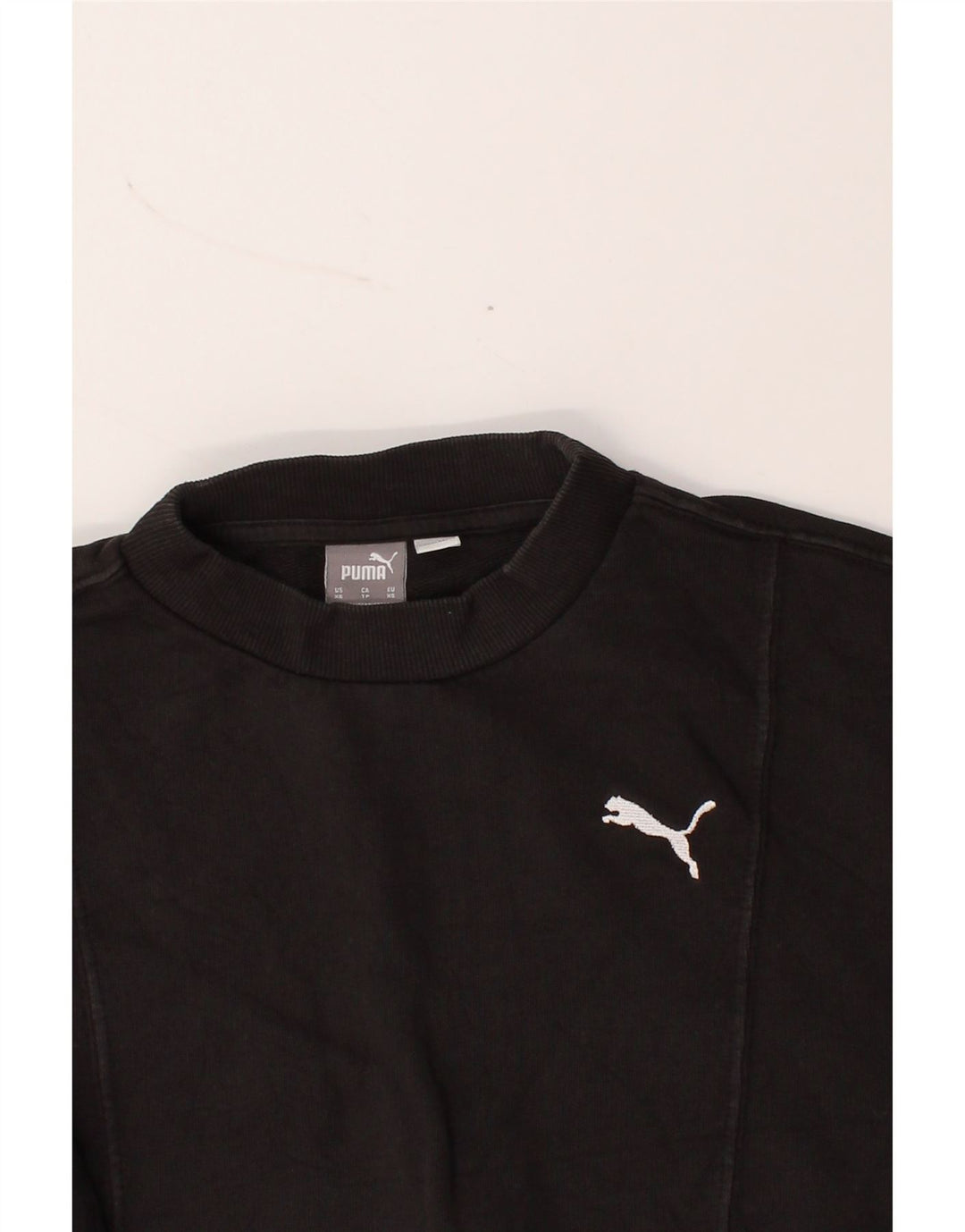 PUMA Womens Oversized Crop Sweatshirt Jumper UK 6 XS Black Vintage Puma and Second-Hand Puma from Messina Hembry 