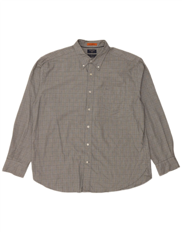 DOCKERS Mens Stain Defender Shirt XL Grey Check Cotton