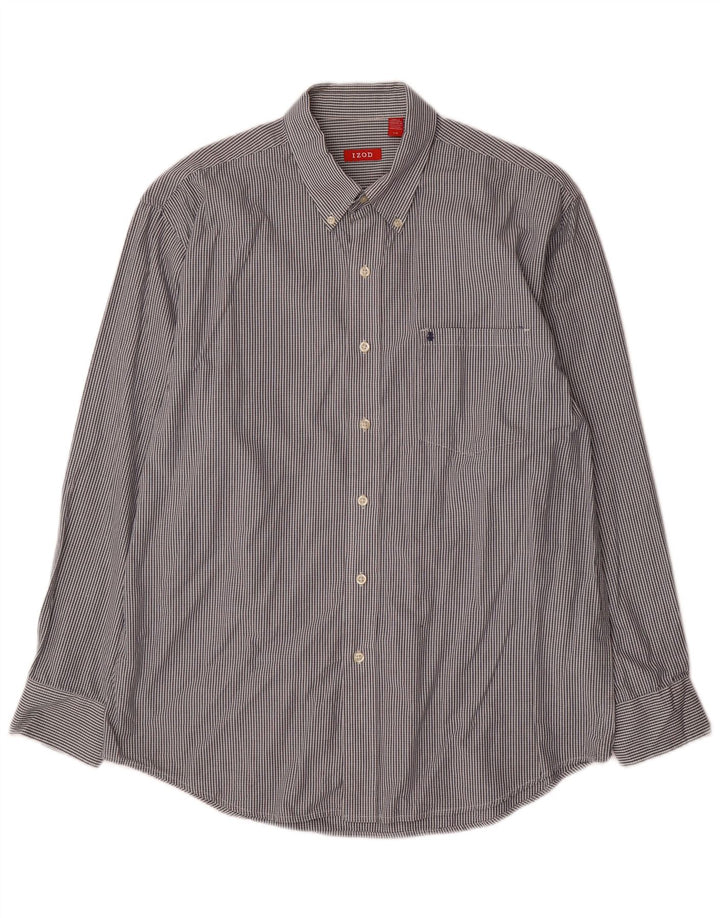 IZOD Mens Shirt Large Grey Gingham Cotton