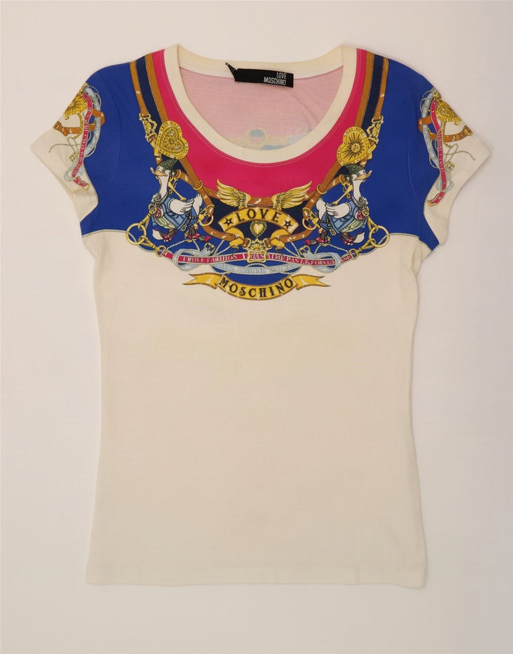 Moschino Womens Abstract Pattern Graphic T-Shirt Top IT 44 Medium White