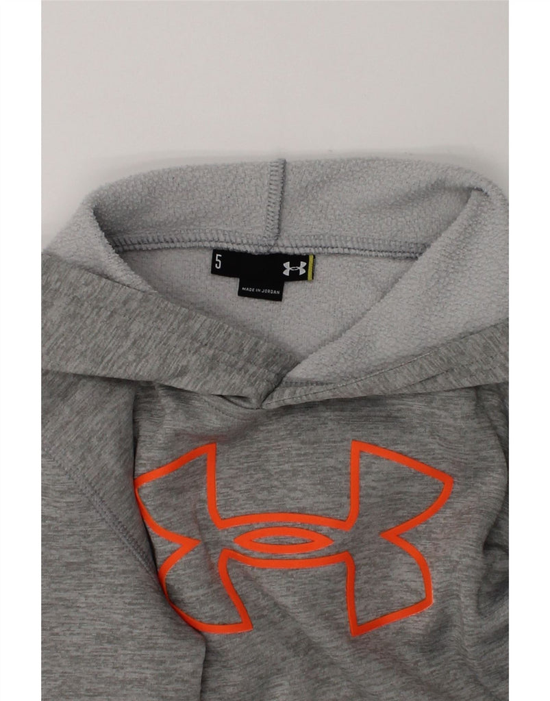 UNDER ARMOUR Girls Graphic Hoodie Jumper 4-5 Years Grey Flecked Polyester | Vintage Under Armour | Thrift | Second-Hand Under Armour | Used Clothing | Messina Hembry 